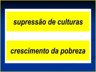 supressão de culturas
crescimento da pobreza
 