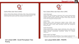 Izin Lokasi UMK : Surat Pernyataan Tata
Ruang
Izin Lokasi NON UMK : PKKPR
 