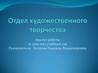 Анализ работы
за 2012-2013 учебный год
Руководитель: Хитрова Надежда Владимировна

 