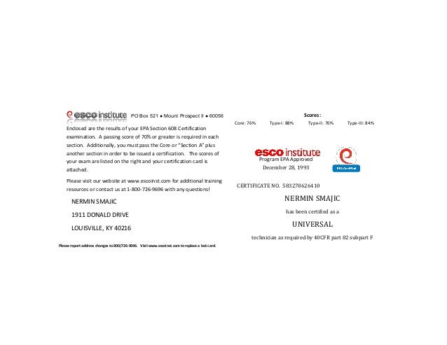 esco test results epa certification
