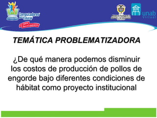 TEMÁTICA PROBLEMATIZADORA ¿ De qué manera podemos disminuir los costos de producción de pollos de engorde bajo diferentes condiciones de hábitat  como proyecto institucional 