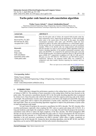 Turbo polar code based on soft-cancelation algorithm | PDF