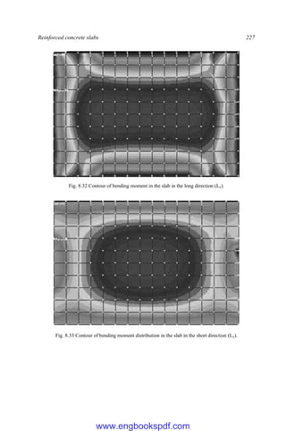 Reinforced concrete slabs 227
Fig. 8.32 Contour of bending moment in the slab in the long direction (Lx).
Fig. 8.33 Contour of bending moment distribution in the slab in the short direction (Ly).
www.engbookspdf.com
 