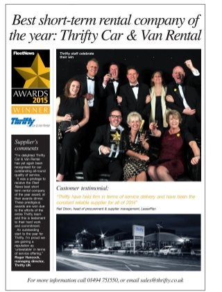 Thrifty Best Short Term Rental Company of the Year 2015