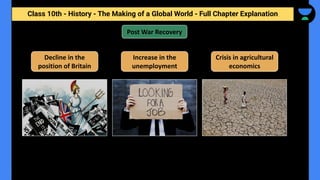 Class 10th - History - The Making of a Global World - Full Chapter Explanation
Post War Recovery
Decline in the
position of Britain
Increase in the
unemployment
Crisis in agricultural
economics
 