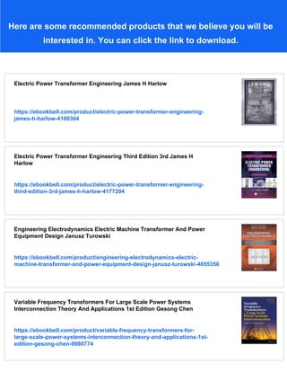 Transformer Engineering Book Electric Power Transformer Engineering Second Edition 2nd Edition James ...