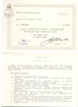 Certificate of Proficiency RAN Mulloka Sonar