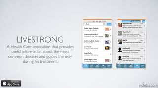 indeba.com
LIVESTRONG
A Health Care application that provides
useful information about the most
common diseases and guides the user
during his treatment.
 