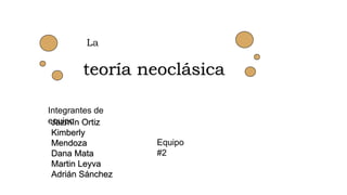 La
teoría neoclásica
Integrantes de
equipo
Equipo
#2
Jazmín Ortiz
Kimberly
Mendoza
Dana Mata
Martin Leyva
Adrián Sánchez
 