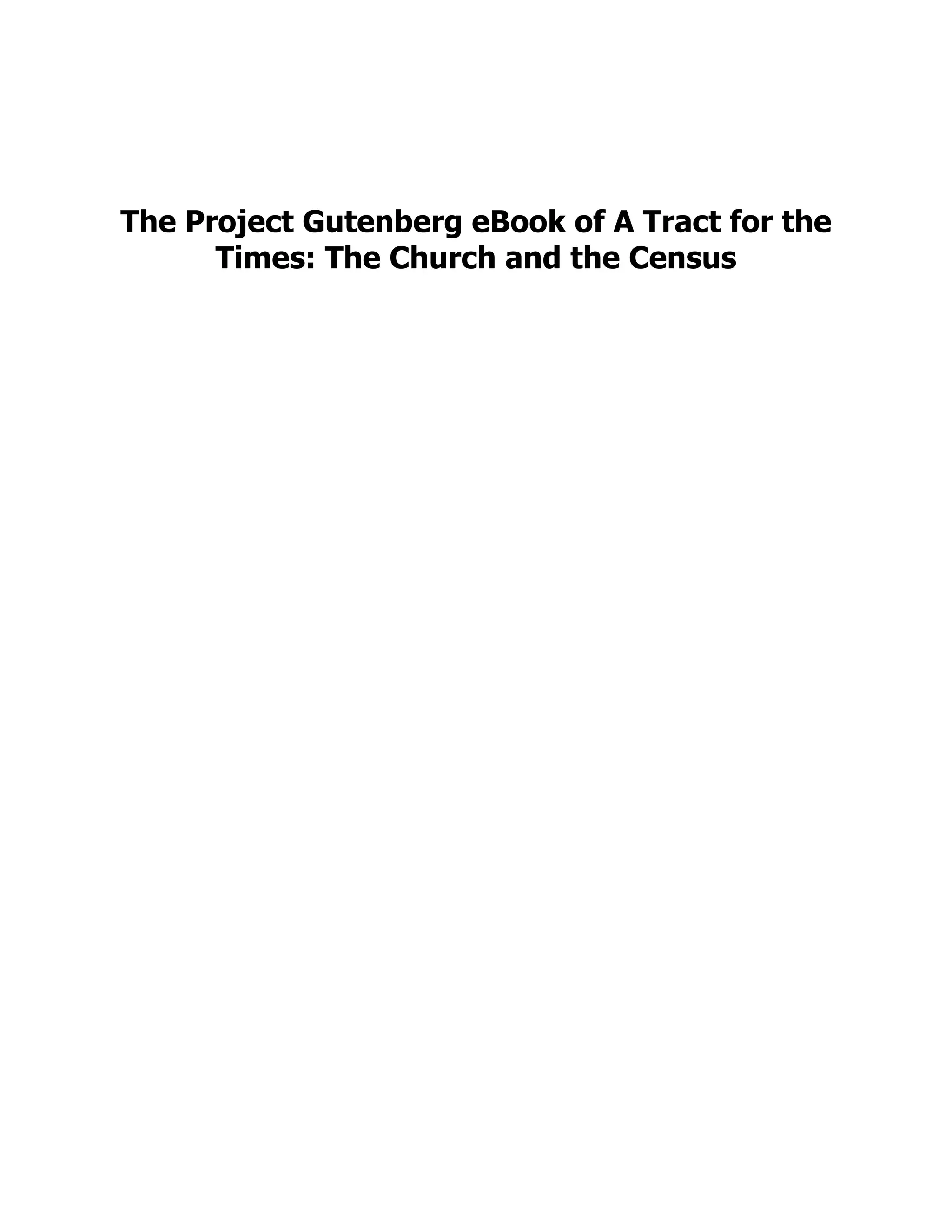 The Project Gutenberg eBook of A Tract for the
Times: The Church and the Census
 