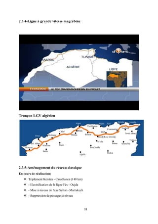 33
2.3.4-Ligne à grande vitesse magrébine
Tronçon LGV algérien
2.3.5-Aménagement du réseau classique
En cours de réalisati...