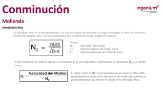 Conminución
Molienda
Velocidad crítica
 