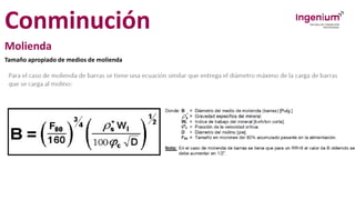 Conminución
Molienda
Tamaño apropiado de medios de molienda
 