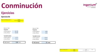Conminución
Ejercicios
Ejercicio 01
Razón de Reducción = F(80) 124 5.0
P(80) 25
 