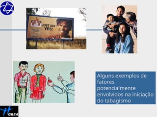 Alguns exemplos de
fatores
potencialmente
envolvidos na iniciação
do tabagismo
 