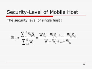 Security-Level of Mobile Host The security level of single host j 