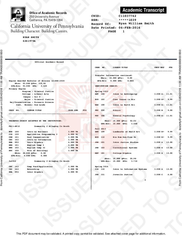 official transcript