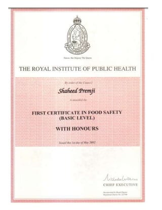 Certificate in Food Safety