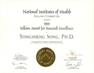 NIH Award to Dr Songs HIV program