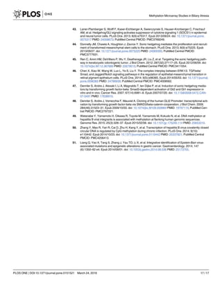 43. Laner-Plamberger S, Wolff F, Kaser-Eichberger A, Swierczynski S, Hauser-Kronberger C, Frischauf
AM, et al. Hedgehog/GLI signaling activates suppressor of cytokine signaling 1 (SOCS1) in epidermal
and neural tumor cells. PLoS One. 2013; 8(9):e75317. Epub 2013/09/24. doi: 10.1371/journal.pone.
0075317 PMID: 24058673; PubMed Central PMCID: PMC3769249.
44. Donnelly JM, Chawla A, Houghton J, Zavros Y. Sonic hedgehog mediates the proliferation and recruit-
ment of transformed mesenchymal stem cells to the stomach. PLoS One. 2013; 8(9):e75225. Epub
2013/09/27. doi: 10.1371/journal.pone.0075225 PMID: 24069395; PubMed Central PMCID:
PMC3777931.
45. Ren C, Amm HM, DeVilliers P, Wu Y, Deatherage JR, Liu Z, et al. Targeting the sonic hedgehog path-
way in keratocystic odontogenic tumor. J Biol Chem. 2012; 287(32):27117–25. Epub 2012/06/09. doi:
10.1074/jbc.M112.367680 PMID: 22679015; PubMed Central PMCID: PMC3411054.
46. Chen X, Xiao W, Wang W, Luo L, Ye S, Liu Y. The complex interplay between ERK1/2, TGFbeta/
Smad, and Jagged/Notch signaling pathways in the regulation of epithelial-mesenchymal transition in
retinal pigment epithelium cells. PLoS One. 2014; 9(5):e96365. Epub 2014/05/03. doi: 10.1371/journal.
pone.0096365 PMID: 24788939; PubMed Central PMCID: PMC4008562.
47. Dennler S, Andre J, Alexaki I, Li A, Magnaldo T, ten Dijke P, et al. Induction of sonic hedgehog media-
tors by transforming growth factor-beta: Smad3-dependent activation of Gli2 and Gli1 expression in
vitro and in vivo. Cancer Res. 2007; 67(14):6981–6. Epub 2007/07/20. doi: 10.1158/0008-5472.CAN-
07-0491 PMID: 17638910.
48. Dennler S, Andre J, Verrecchia F, Mauviel A. Cloning of the human GLI2 Promoter: transcriptional acti-
vation by transforming growth factor-beta via SMAD3/beta-catenin cooperation. J Biol Chem. 2009;
284(46):31523–31. Epub 2009/10/03. doi: 10.1074/jbc.M109.059964 PMID: 19797115; PubMed Cen-
tral PMCID: PMC2797221.
49. Watanabe Y, Yamamoto H, Oikawa R, Toyota M, Yamamoto M, Kokudo N, et al. DNA methylation at
hepatitis B viral integrants is associated with methylation at flanking human genomic sequences.
Genome Res. 2015; 25(3):328–37. Epub 2015/02/06. doi: 10.1101/gr.175240.114 PMID: 25653310.
50. Zhang Y, Mao R, Yan R, Cai D, Zhu H, Kang Y, et al. Transcription of hepatitis B virus covalently closed
circular DNA is regulated by CpG methylation during chronic infection. PLoS One. 2014; 9(10):
e110442. Epub 2014/10/23. doi: 10.1371/journal.pone.0110442 PMID: 25337821; PubMed Central
PMCID: PMC4206413.
51. Liang Q, Yao X, Tang S, Zhang J, Yau TO, Li X, et al. Integrative identification of Epstein-Barr virus-
associated mutations and epigenetic alterations in gastric cancer. Gastroenterology. 2014; 147
(6):1350–62 e4. Epub 2014/09/01. doi: 10.1053/j.gastro.2014.08.036 PMID: 25173755.
Methylation Microarray Studies in Biliary Atresia
PLOS ONE | DOI:10.1371/journal.pone.0151521 March 24, 2016 17 / 17
 