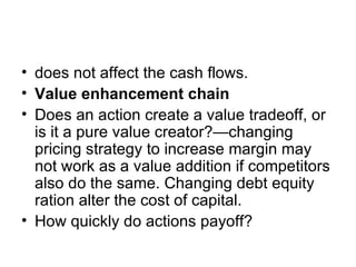 <ul><li>does not affect the cash flows. </li></ul><ul><li>Value enhancement chain </li></ul><ul><li>Does an action create ...