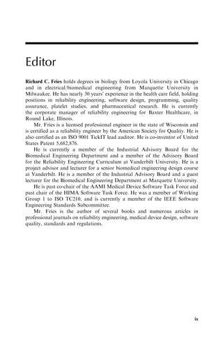 Reliable Design Of Medical Devices 2nd Edition Richard C Fries | PDF