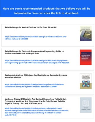 Reliable Design Of Medical Devices 2nd Edition Richard C Fries | PDF