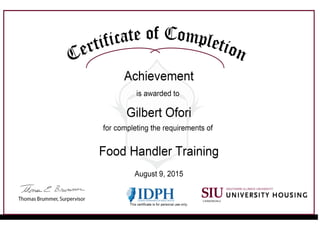 Food Handler Training Certificate
