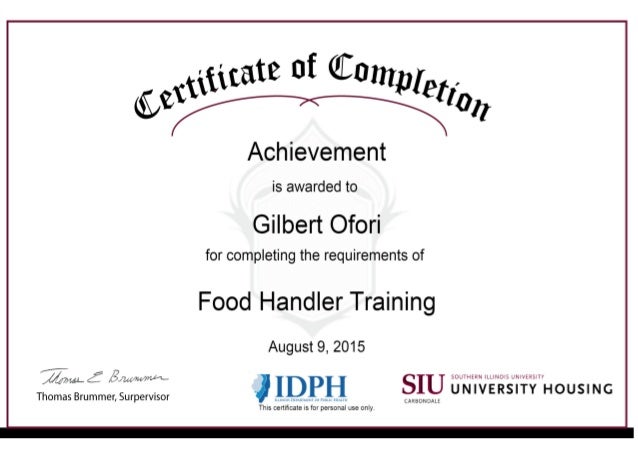 Safety Food Handler Certificate