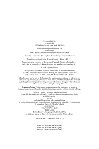 Leadership for World Class Universities Challenges for Developing ...