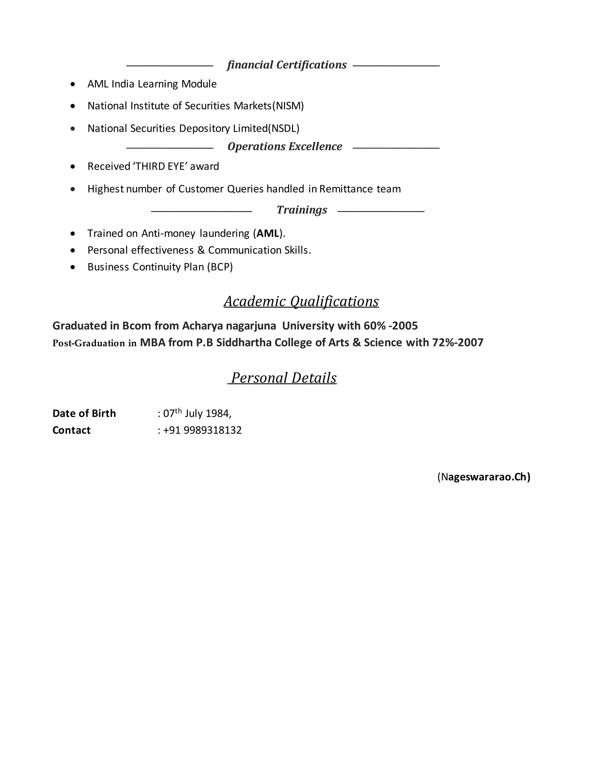 Resume_Aml Kyc | DOCX