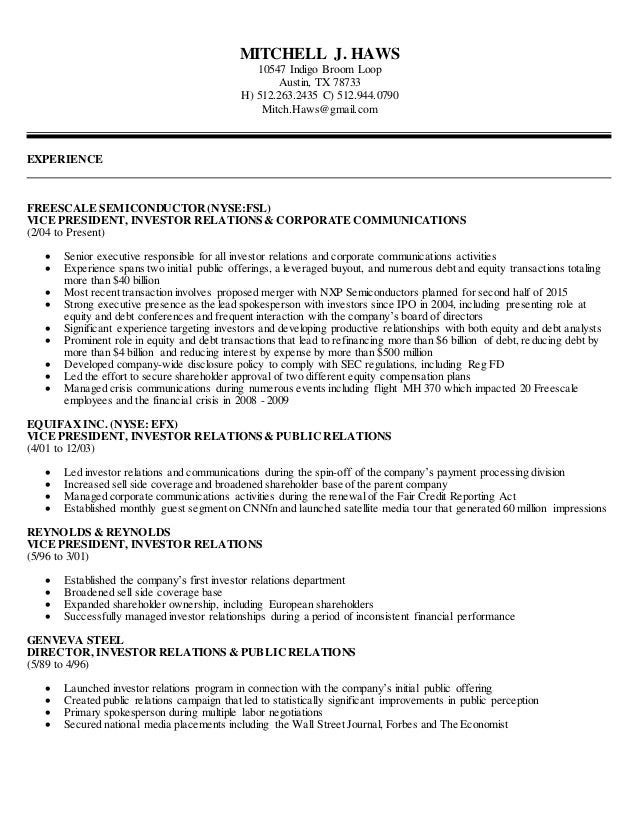 investor relations resumes