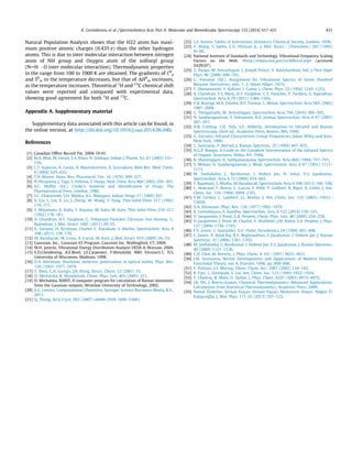 Natural Population Analysis shows that the H22 atom has maxi-
mum positive atomic charges (0.435 e) than the other hydrogen
atoms. This is due to inter molecular interaction between nitrogen
atom of NH group and Oxygen atom of the solfonyl group
(NAHÁ Á ÁO inter molecular interaction). Thermodynamic properties
in the range from 100 to 1000 K are obtained. The gradients of C0
p
and S0
m to the temperature decreases, but that of DH0
m increases,
as the temperature increases. Theoretical 1
H and 13
C chemical shift
values were reported and compared with experimental data,
showing good agreement for both 1
H and 13
C.
Appendix A. Supplementary material
Supplementary data associated with this article can be found, in
the online version, at http://dx.doi.org/10.1016/j.saa.2014.06.040.
References
[1] Canadian Ofﬁce Record Pat. 2004-10-01.
[2] M.A. Bhat, M. Imran, S.A. Khan, N. Siddiqui, Indian J. Pharm. Sci. 67 (2005) 151–
159.
[3] C.T. Supuran, A. Casini, A. Mastrolorenzo, A. Scozzafava, Mini Rev. Med. Chem.
4 (2004) 625–632.
[4] T.H. Maren, Annu. Rev. Pharmacol. Tox. 16 (1976) 309–327.
[5] N. Hirayama, J. Taga, S. Oshima, T. Honjo, Anal. Chim. Acta 466 (2002) 295–301.
[6] A.C. Moffat (Ed.), Clarke’s Isolation and Identiﬁcation of Drugs, The
Pharmaceutical Press, London, 1986.
[7] S.C. Chaturvedi, S.H. Mishra, K.L. Bhargava, Indian Drugs 17 (1980) 367.
[8] X. Liu, L. Liu, X. Lu, J. Zheng, W. Wang, Y. Fang, Thin Solid Films 217 (1992)
174–177.
[9] Y. Miyamoto, K. Kaifu, T. Koyano, M. Saito, M. Kato, Thin Solid Films 210–211
(1992) 178–181.
[10] A. Chandran, H.T. Varghese, C. Yohannan Panicker, Christian Van Alsenoy, G.
Rajendran, J. Mol. Struct. 1001 (2011) 29–35.
[11] K. Sarojini, H. Krishnan, Charles C. Kanakam, S. Muthu, Spectrochim. Acta A
108 (2013) 159–170.
[12] M. Karabacak, M. Cınar, A. Coruh, M. Kurt, J. Mol. Struct. 919 (2009) 26–33.
[13] Gaussian, Inc., Gaussian 03 Program, Gaussian Inc, Wallingford, CT, 2004.
[14] M.H. Jamróz, Vibrational Energy Distribution Analysis VEDA 4, Warsaw, 2004.
[15] E.D.Glendening, A.E.Reed, J.E.Carpenter, F.Weinhold, NBO Version3.1, TCI,
University of Wisconsin, Madison, 1998.
[16] D.A. Kleinman, Nonlinear dielectric polarization in optical media, Phys. Rev.
126 (1962) 1977–1979.
[17] S. Shen, G.A. Guirgis, J.R. Durig, Struct. Chem. 12 (2001) 33.
[18] D. Michalska, R. Wysoki´nski, Chem. Phys. Lett. 403 (2005) 211.
[19] D. Michalska, RAINT, A computer program for calculation of Raman intensities
from the Gaussian outputs, Wrocław University of Technology, 2002.
[20] E.G. Lewars, Computational Chemistry, Springer Science Bussiness Media, B.V.,
2011.
[21] Q. Zhong, Acta Cryst. E63 (2007) o4446 (ISSN 1600–5368).
[22] L.E. Sutton, Tables of Interatomic Distances, Chemical Society, London, 1958.
[23] Y. Wang, S. Saebo, C.U. Pittman Jr., J. Mol. Struct.: (Theochem.) 281 (1993)
9l–98.
[24] National Institute of Standards and Technology. Vibrational Frequency Scaling
Factors on the Web. http://srdata.nist.gov/cccbdb/vsf.asp (accessed
24.09.07).
[25] G. Ilango, M. Arivazhagan, J. Joseph Prince, V. Balechandran, Ind. J. Pure Appl.
Phys. 46 (2008) 698–701.
[26] G. Varsanyi (Ed.), Assignment for Vibrational Spectra of Seven Hundred
Benzene Derivatives, vols. 1–2, Adam Hilger, 1974.
[27] T. Shimanouchi, Y. Kakiuti, I. Gamo, J. Chem. Phys. 25 (1956) 1245–1252.
[28] A. Chandran, Y.S. Mary, H.T. Varghese, C.Y. Panicker, P. Pazdera, G. Rajendran,
Spectrochim. Acta A 79 (2011) 1584–1592.
[29] V.K. Rastogi, M.A. Palafox, R.P. Tanwar, L. Mittal, Spectrochim. Acta 58A (2002)
1987–2004.
[30] G. Thilagavathi, M. Arivazhagan, Spectrochim. Acta 79A (2010) 389–395.
[31] N. Sundaraganesan, S. Ilakiamani, B.D. Joshua, Spectrochim. Acta A 67 (2007)
287–297.
[32] N.B. Colthup, L.H. Paly, S.E. Wiberly, Introduction to Infrared and Raman
Spectroscopy, third ed., Academic Press, Boston, MA, 1990.
[33] G. Socrates, Infrared Characteristic Group Frequencies, Johan Wiley and Sons,
New York, 1980.
[34] C. Surisseau, P. Marvel, J. Raman Spectrosc. 25 (1994) 447–455.
[35] N.G.P. Roeges, A Guide to the Complete Interpretation of the Infrared Spectra
of Organic Structures, Wiley, NY, 1994.
[36] R. Shanmugam, D. Sathyanarayana, Spectrochim. Acta 40A (1984) 757–761.
[37] S. Mohan, N. Sundaraganesan, J. Mink, Spectrochim. Acta A 47 (1991) 1111–
1115.
[38] M. Snehalatha, C. Ravikumar, I. Hubert Joe, N. Sekar, V.S. Jayakumar,
Spectrochim. Acta A 72 (2009) 654–662.
[39] T. Rajamani, S. Muthu, M. Karabacak, Spectrochim. Acta A 108 (2013) 186–196.
[40] C. Andraud, T. Brotin, C. Garcia, F. Pelle, P. Goldner, B. Bigot, A. Collet, J. Am.
Chem. Soc. 116 (1994) 2094–2101.
[41] V.M. Geskin, C. Lambert, J.L. Bredas, J. Am. Chem. Soc. 125 (2003) 15651–
15658.
[42] D.A. Kleinman, Phys. Rev. 126 (1977) 1962–1979.
[43] K. Govindarasu, E. Kavitha, Spectrochim. Acta A 122 (2014) 130–141.
[44] D. Jacquemin, J. Preat, E.A. Perpete, Chem. Phys. Lett. 40 (2005) 254–259.
[45] D. Jacquemin, J. Preat, M. Charlot, V. Wathelet, J.M. Andre, E.A. Perpete, J. Phys.
121 (2004) 1736–1743.
[46] F.V. Lewis, C. Ioannides, D.V. Parke, Xenobiotica 24 (1994) 401–408.
[47] C. James, A. Amal Raj, R.V. Reghunathan, S. Jayakumar, I. Habent Joe, J. Raman
Spectrosc. 37 (2006) 1381–1392.
[48] M. Snehalatha, C. Ravikumar, I. Hubent Joe, V.S. Jayakumar, J. Raman Spectrosc.
40 (2009) 1121–1126.
[49] C.H. Choi, M. Kertesz, J. Phys. Chem. A 101 (1997) 3823–3831.
[50] J.M. Seminario, Recent Developments and Applications of Modern Density
Functional Theory, vol. 4, Elsevier, 1996. pp. 800–806.
[51] P. Politzer, J.S. Murray, Theor. Chem. Acc. 1087 (2002) 134–142.
[52] R. Parr, L. Szentpaly, S. Liu, Am. Chem. Soc. 121 (1999) 1922–1924.
[53] P. Chattraj, B. Maiti, U. Sarkar, J. Phys. Chem. A107 (2003) 4973–4975.
[54] J.B. Ott, J. Boerio-Goates, Chemical Thermodynamics: Advanced Applications,
Calculations from Statistical Thermodynamics, Academic Press, 2000.
[55] Namık Özdemir, Serkan Dayan, Osman Dayan, Muharrem Dinçer, Nilgün Ö.
Kalaycıog˘lu, J. Mol. Phys. 111 (6) (2013) 707–723.
K. Govindarasu et al. / Spectrochimica Acta Part A: Molecular and Biomolecular Spectroscopy 133 (2014) 417–431 431
 