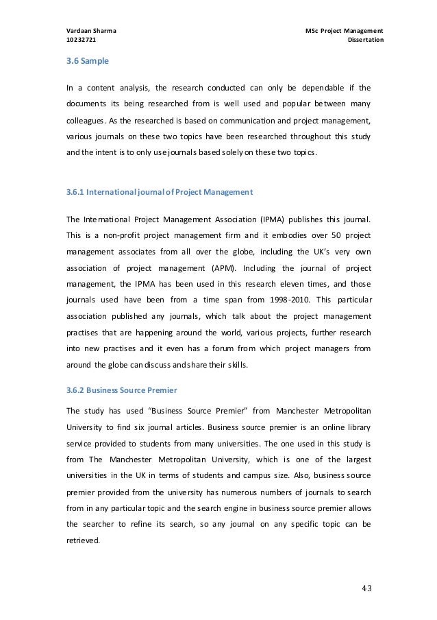 msc project management dissertation