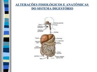 ALTERAÇÕES FISIOLÓGICOS E ANATÔMICAS
DO SISTEMA DIGESTÓRIO
 