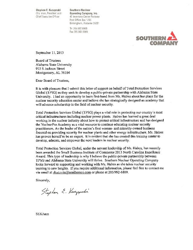 asu tpsg nuclear protection academy southern company letter asu sample cover letter