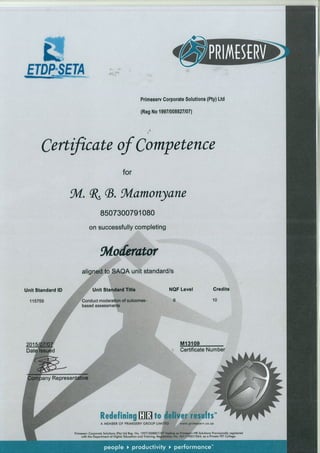 Moderator Certificate