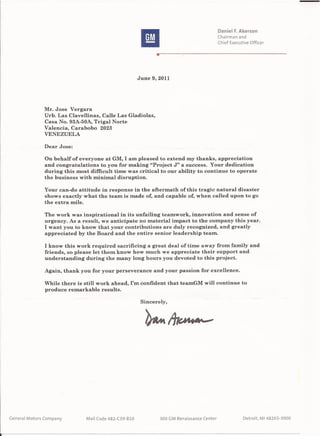 Dan Akerson CEO GM letter