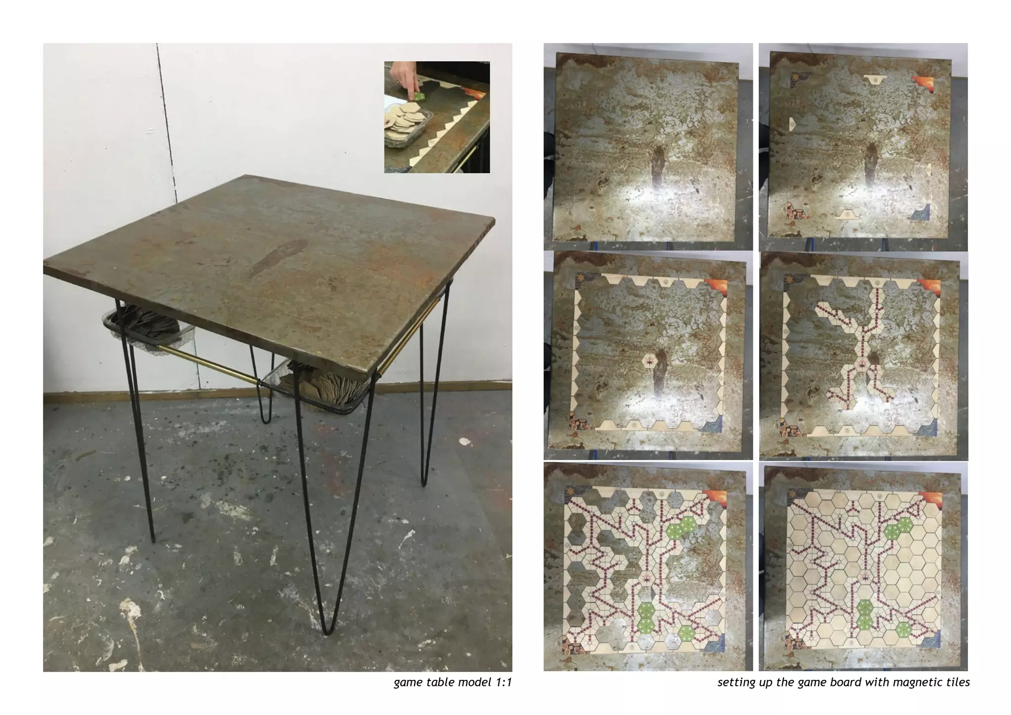 setting up the game board with magnetic tilesgame table model 1:1
 