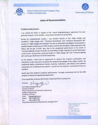 Dr. Shayegani Recommendation Letter