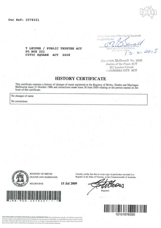 BIRTH CERTIFICATE:PROOF OF NAME CHANGE | PDF