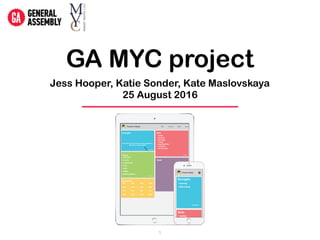 GA MYC project
Jess Hooper, Katie Sonder, Kate Maslovskaya
25 August 2016
1
 
