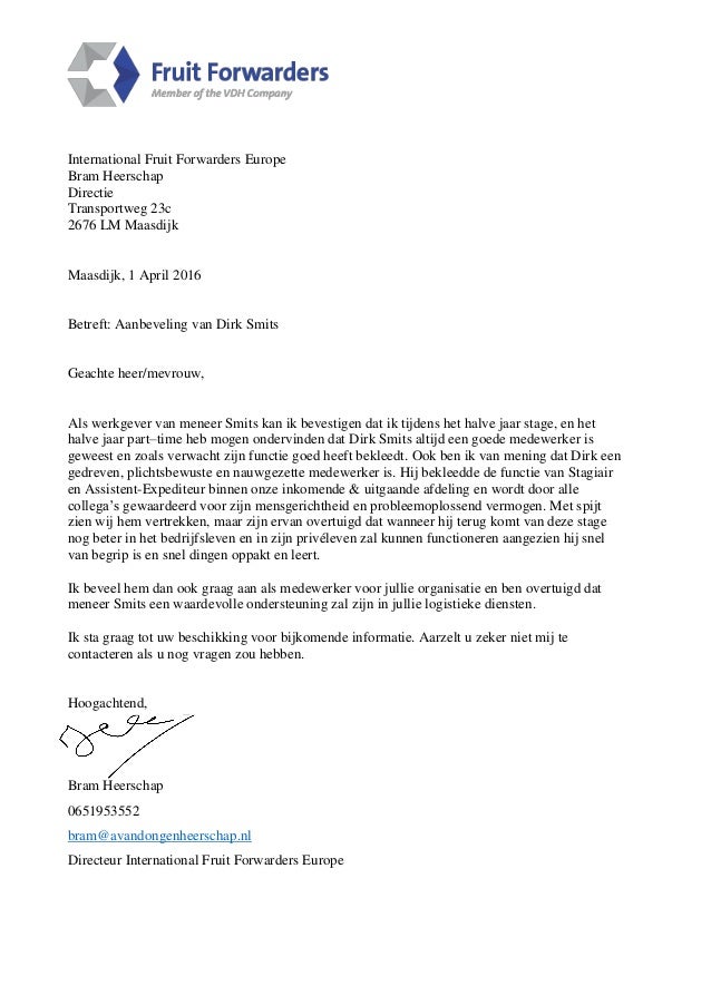 Aanbevelingsbrief / Letter of recommendation