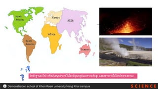 มีหลักฐานอะไรบ้างที่สนับสนุนว่าภายในโลกมีอุณหภูมิและความดันสูง และสสารภายในโลกมีหลายสถานะ
S C I E N C E
Demonstration school of Khon Kaen university Nong Khai campus
 