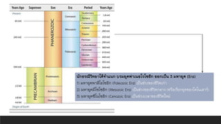 นักธรณีวิทยาได้จาแนก บรมยุคฟาเนอโรโซอิก ออกเป็น 3 มหายุค (Era)
1) มหายุคพาลีโอโซอิก (Paleozoic Era) เป็นช่วงของชีวิตเก่า
2) มหายุคมีโซโซอิก (Mesozoic Era) เป็นช่วงของชีวิตกลาง (หรือเรียกยุคของไดโนเสาร์)
3) มหายุคซีโนโซอิก (Cenozoic Era) เป็นช่วงเวลาของชีวิตใหม่
 