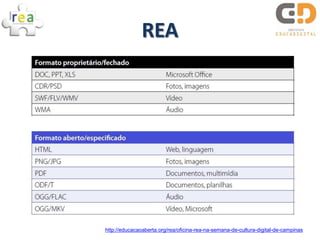 REA




http://educacaoaberta.org/rea/oficina-rea-na-semana-de-cultura-digital-de-campinas
 
