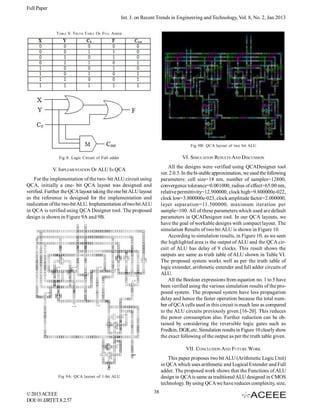 Two Bit Arithmetic Logic Unit (ALU) in QCA | PDF