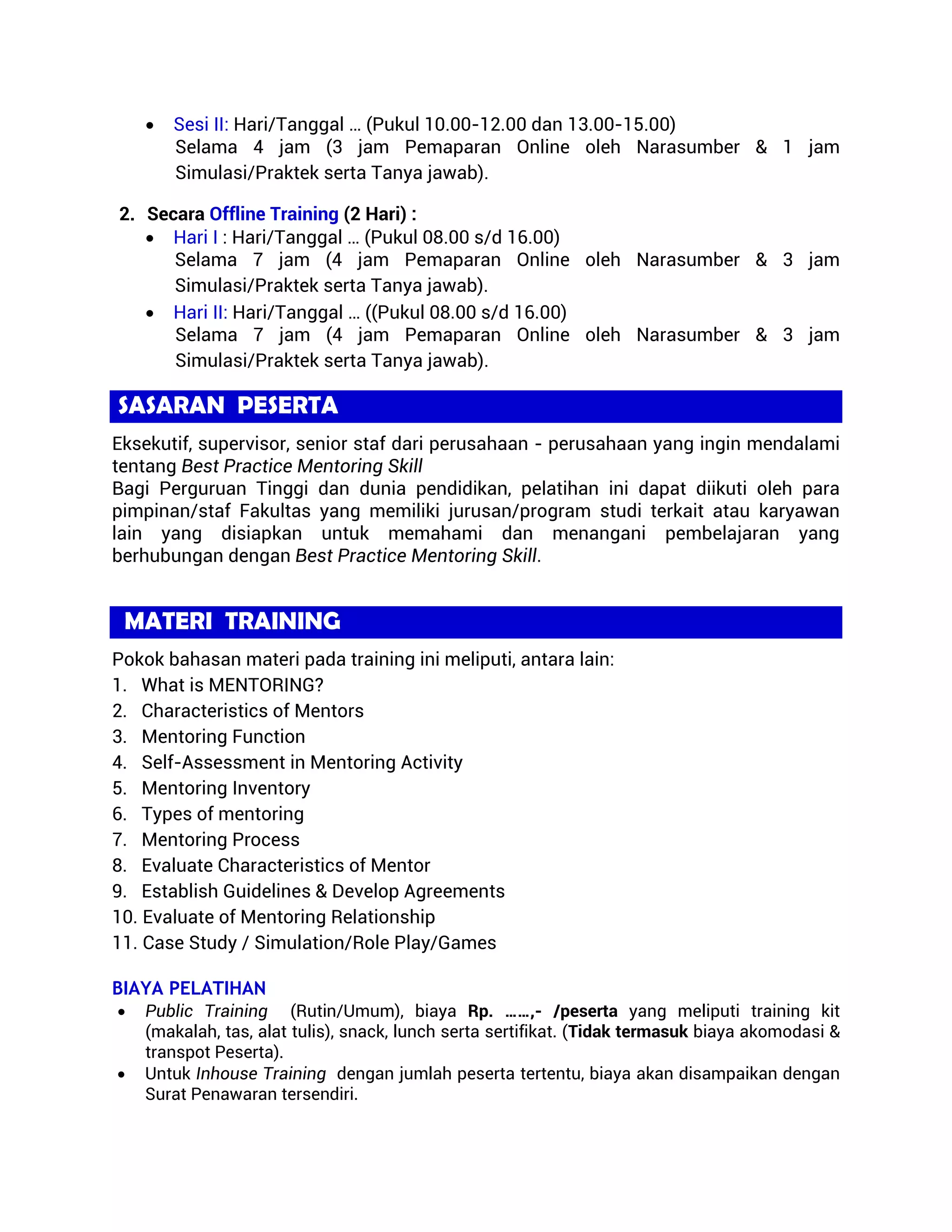 Silabus Training "Best Practice MENTORING SKILL" | PDF