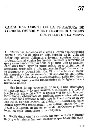 57- Carta del Obispo de Coronel Oviedo y el Presbitero a todos los fieles de la misma.