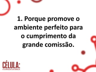 1. Porque promove o
ambiente perfeito para
o cumprimento da
grande comissão.
 